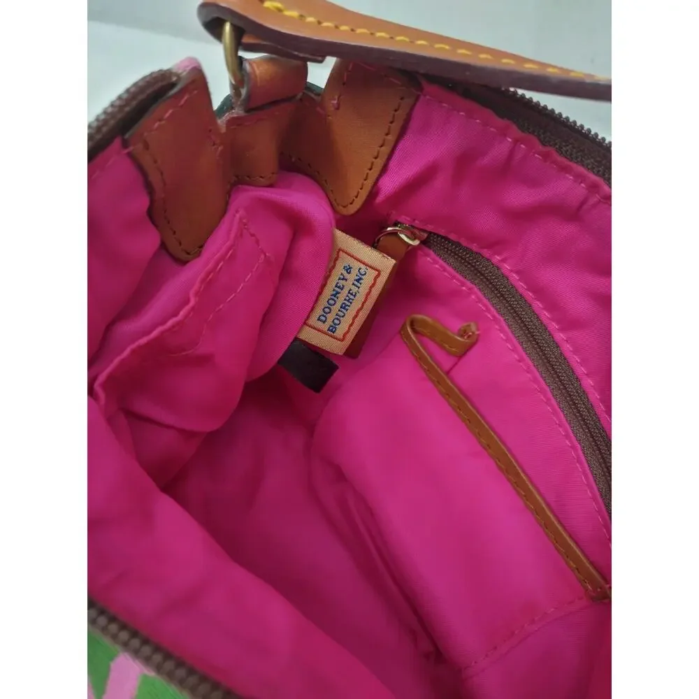 Dooney & Bourke Multicolor Canvas Leather Trim Zipper Closure Small Hobo Bag